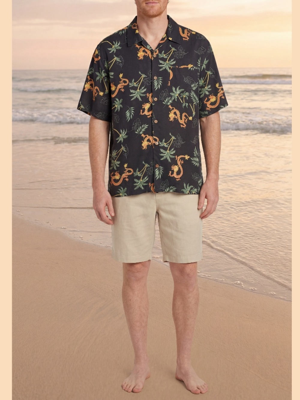 Vtg 2003 Tommy Bahama Silk Dragon Hawaiian Shirt Black AOP Resort Wear M